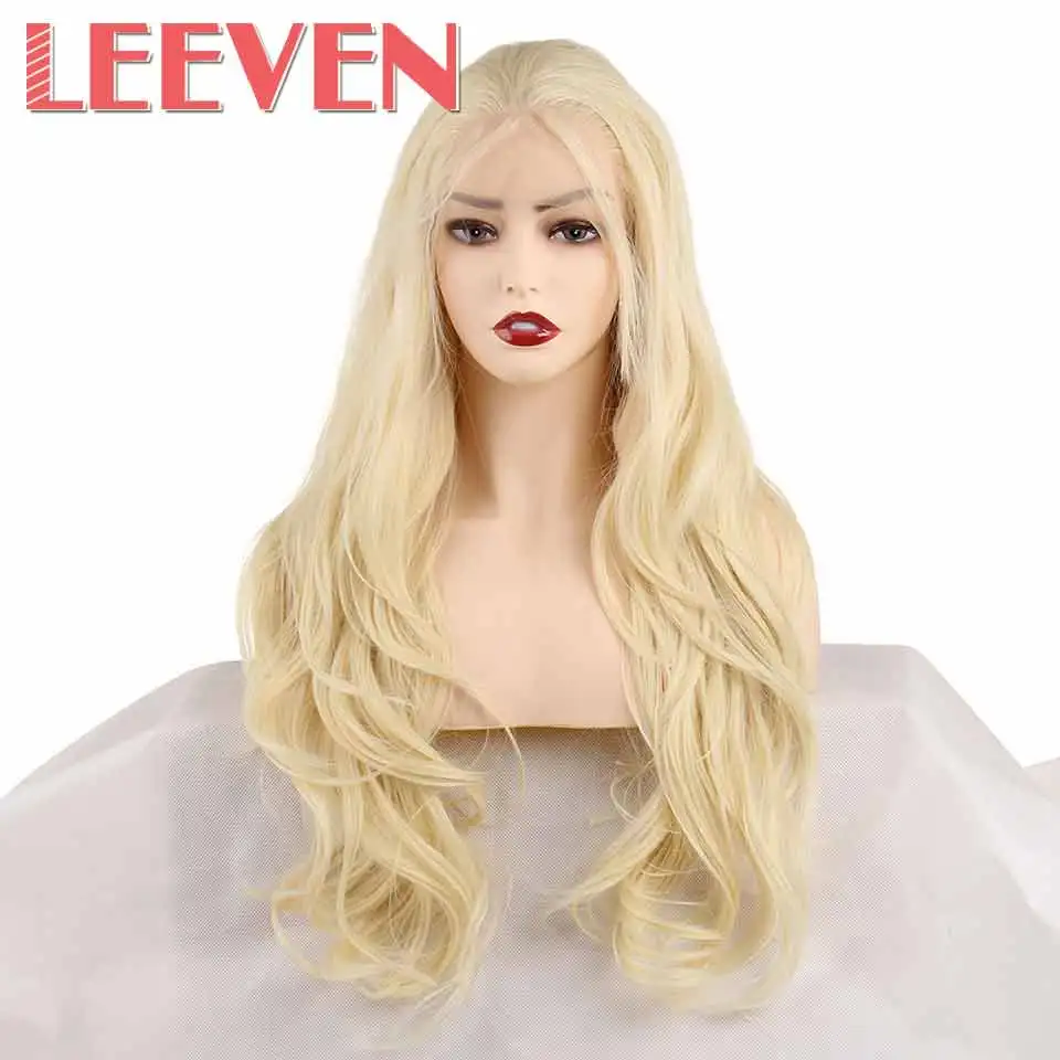 #613 Leeven, 24 дюйма, розовый, фиолетовый, медный синтетический парик на кружеве, длинные волнистые парики для женщин, 613 блонд, имбирный парик, перрюк, женские волосы - Цвет: #613
