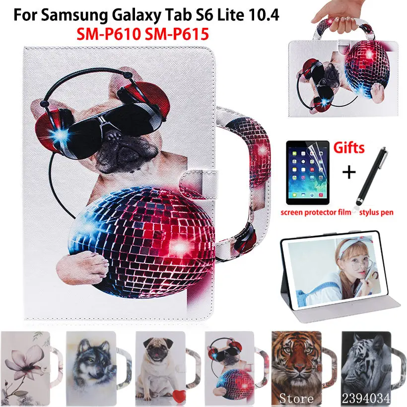 

Case For Samsung Galaxy Tab S6 Lite Cover 10.4'' 2020 P615 SM-P610 SM-P615 Funda Fashion Print Handbag Stand Shell Capa +Gift