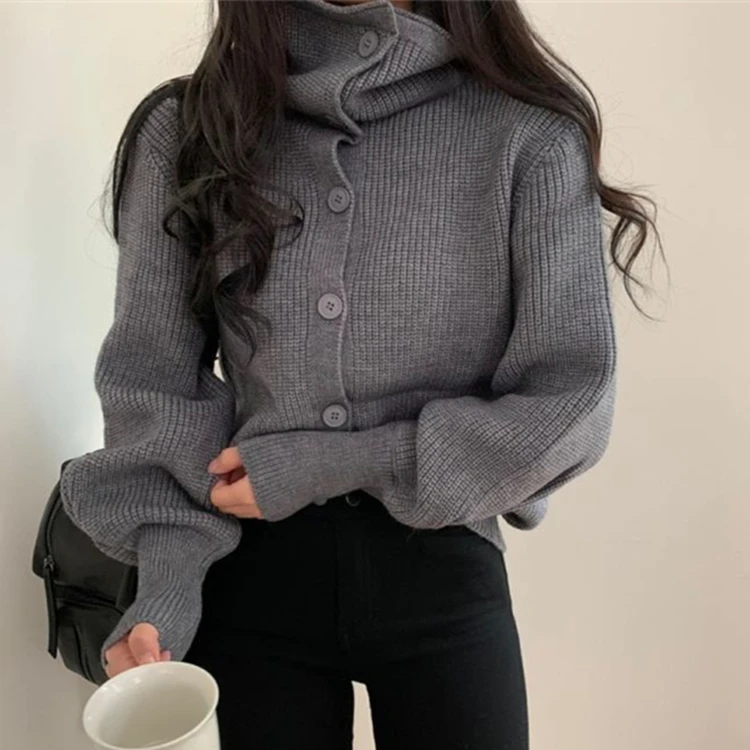 

SYJ New 2021 Women's Sweaters Winter Spring Turtleneck Fashionable Buttons Oversize Short Cardigans Knitwear SWC1253JX