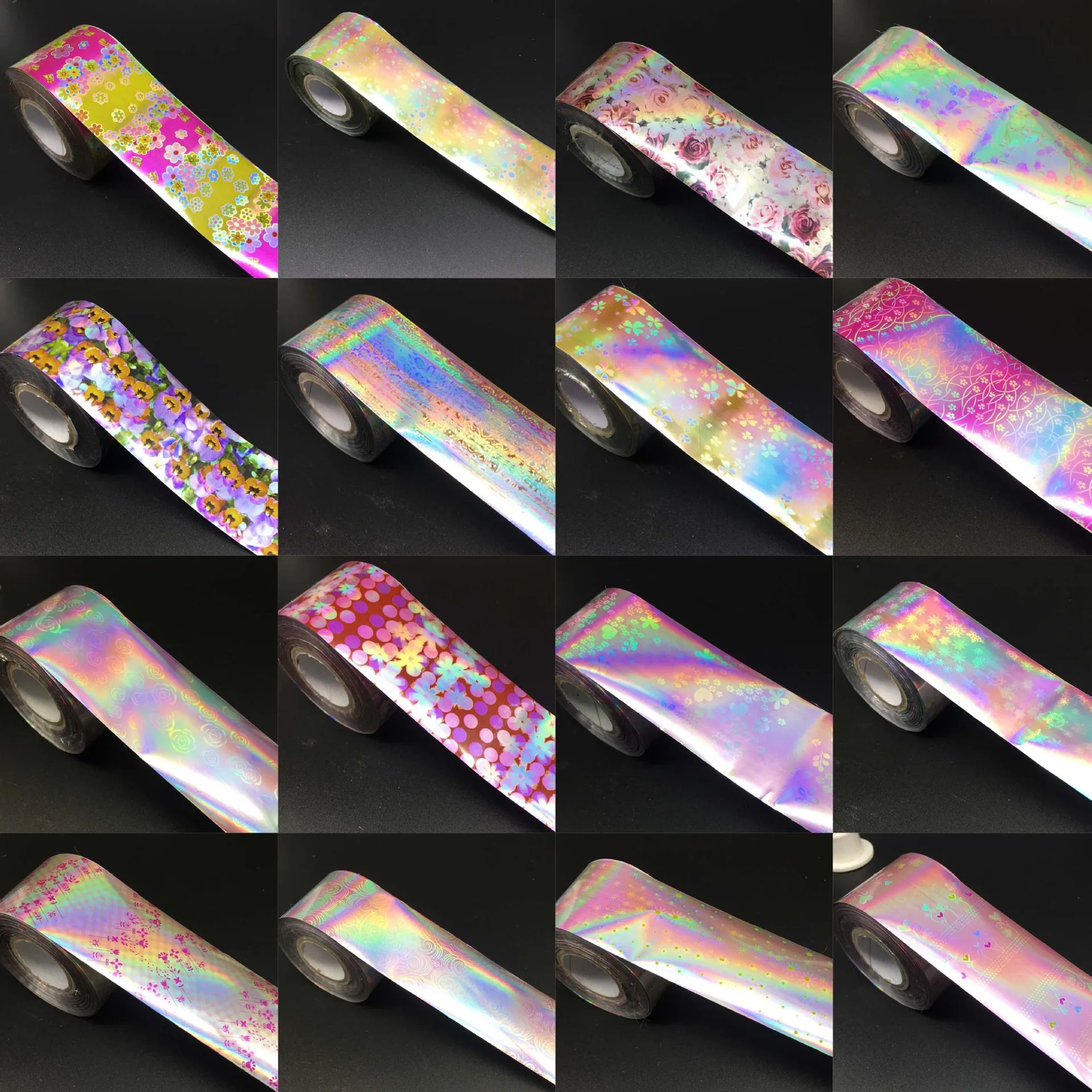 16 Rolls Nail Foils Mixed Flower DIY Laser Nail Tips Water Decals Transfer Stickers Nail Art Decoration Accessories 120m * 4cm enlarge