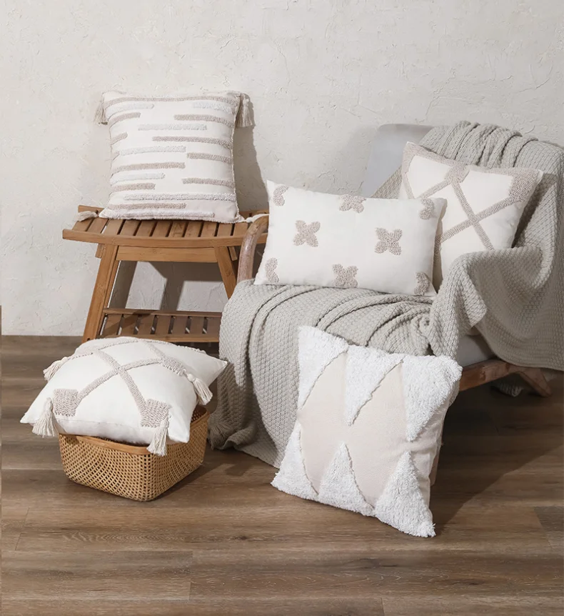 

New Nordic ins folk style tufted tassel pillow home cushion pillowcase living room decoration pillow