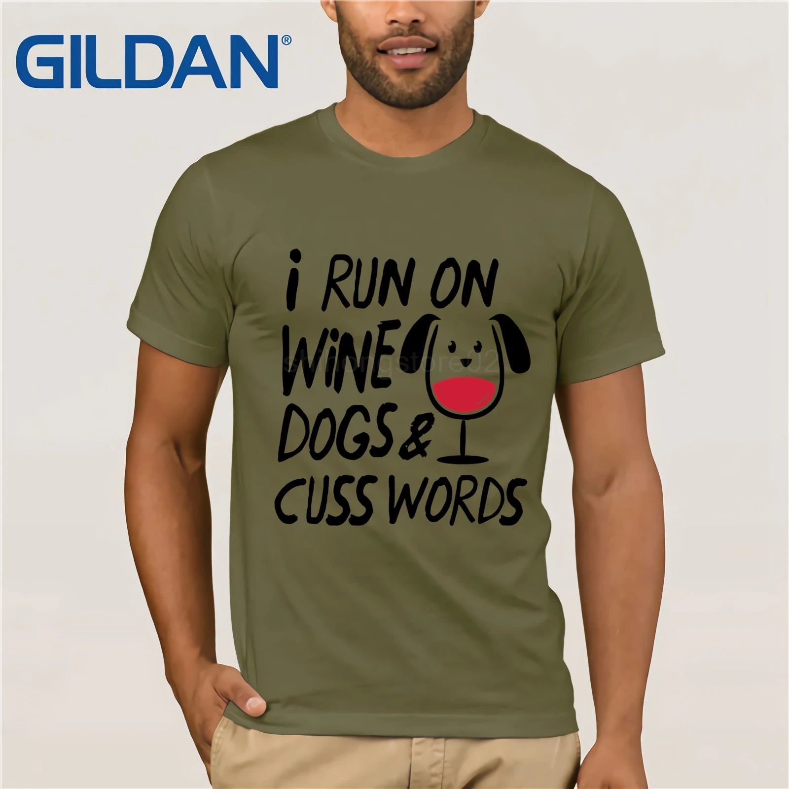 Летняя футболка с надписью I On Wine Dogs And Cuss | Мужская одежда