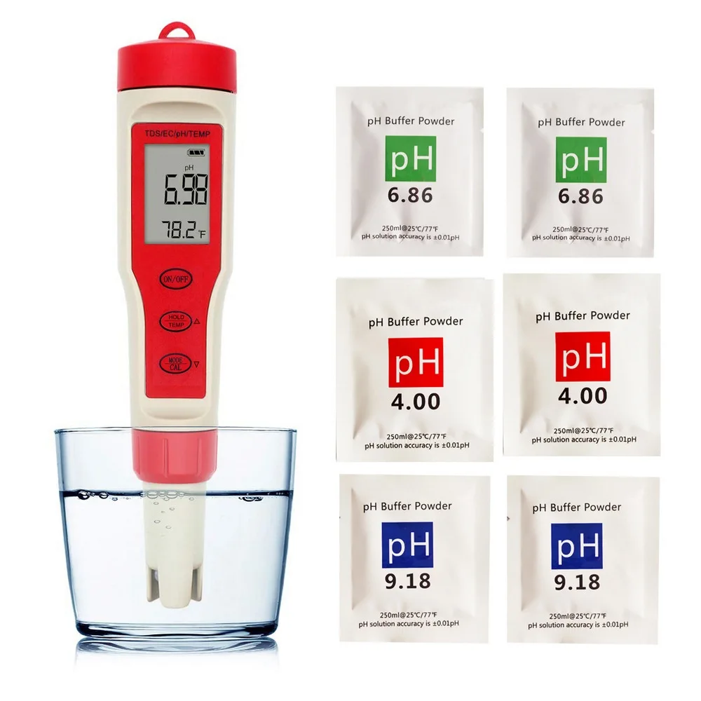 

4 In 1 TDS PH Meter PH/TDS/EC/Temperature Meter Digital Water Quality Monitor Tester for Pools, Drinking Water, Aquariums