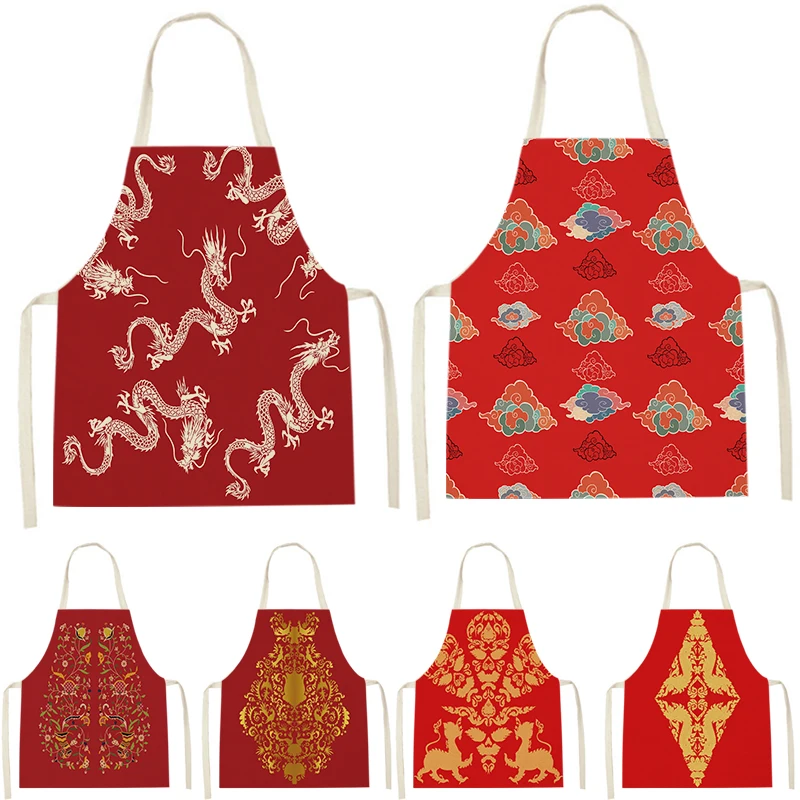 Фартук без рукавов с китайским принтом дракона Детский фартук для уборки дома