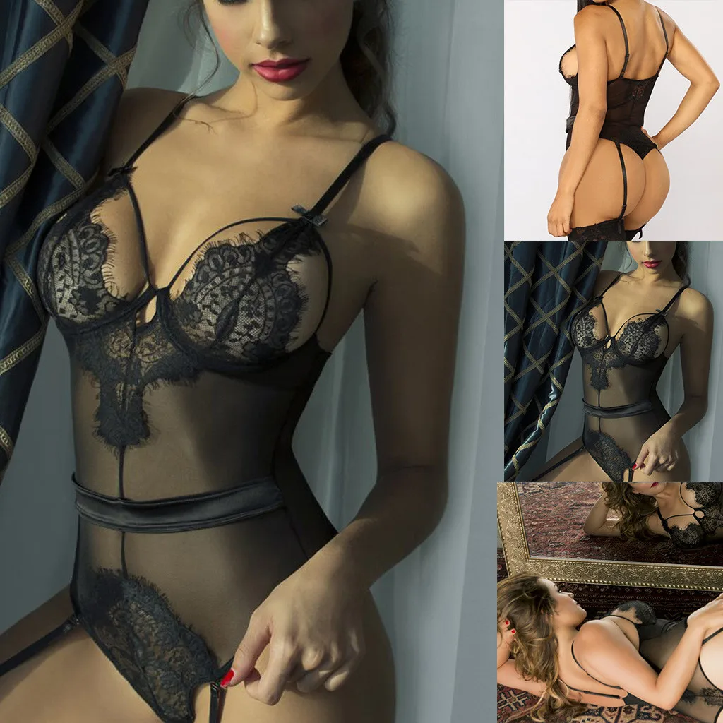 Женское сексуальное кружевное нижнее белье с &quotресничками&quot одежда для сна со