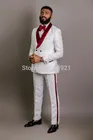 Смокинг для шафера с белым узором, шаль для жениха, темно-красный вельветовый нагрудный мужской костюм из 2 предметов, для свадьбы, Лучший человек (куртка + брюки + бабочка) C602