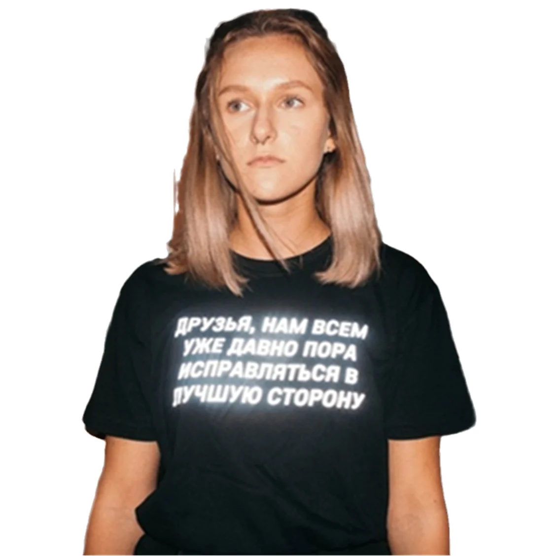 

Casual Reflective Women's T-shirt Black Cotton Knitted T Shirt Summer O-neck Russian Letter Printed Female Tee Tops
