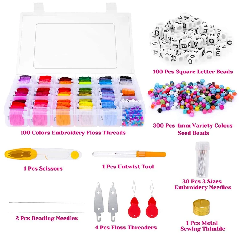 Браслет дружбы 100 цветов нить для вышивки крестиком Набор с 39 инструментами и 400 B |