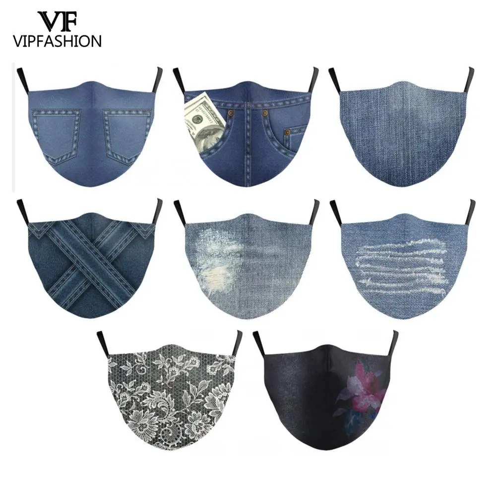 VIP мода для взрослых ежедневного джинсовым принтом маска лица с регулируемым