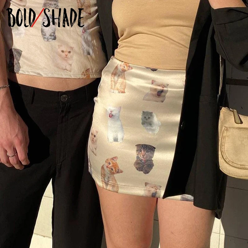 

Bold Shade Streetwear Soft Grunge Aline Skirt Cat Print Bodycon Y2k Indie Aesthetic Mini Skirts Hot Style Women Summer Clothing