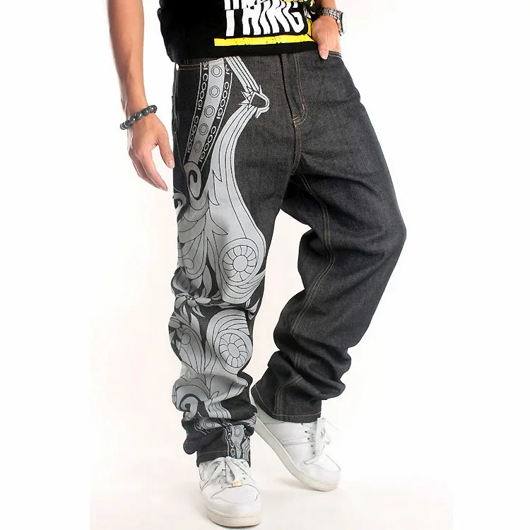 Men's Straight Trousers Street Dance Hiphop Jeans Fashion Embroidery Loose Denim Pants Overall Male Rap Hip Hop Jeans Plus Size