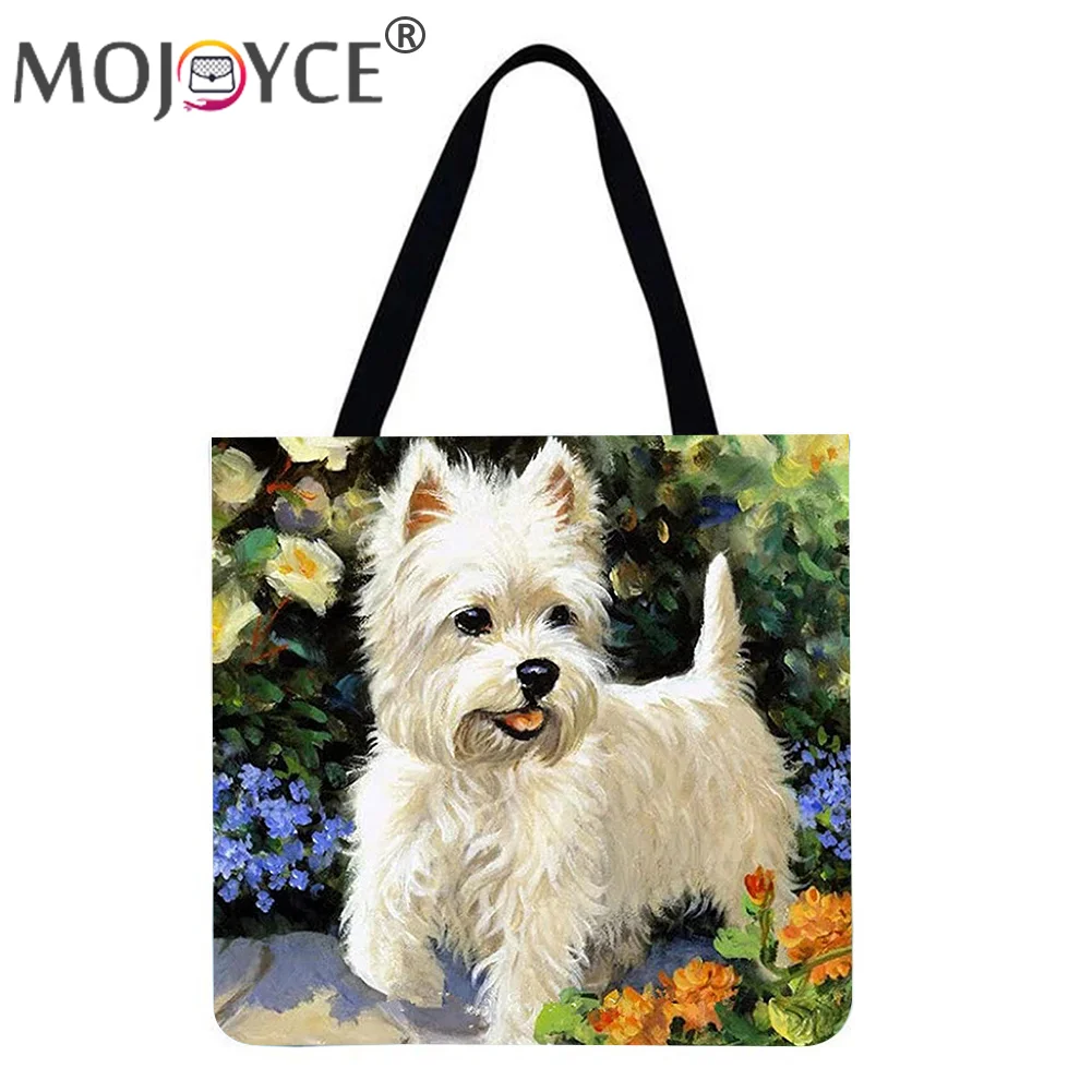 

Fashion Cartoon Animal Sunflower Dog Printed Shoulder Shopping Tote Bag Casual All-match Large Capacity Linen Handbags (40*40cm)