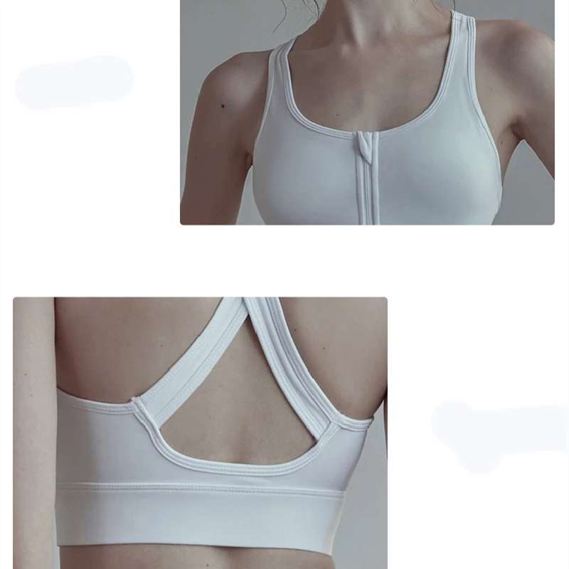 Women Sports Bras Tights Crop Top Cross Back Yoga Vest Front Zipper Shockproof Underwear Gym Push Up Fitness Athletic Brassiere