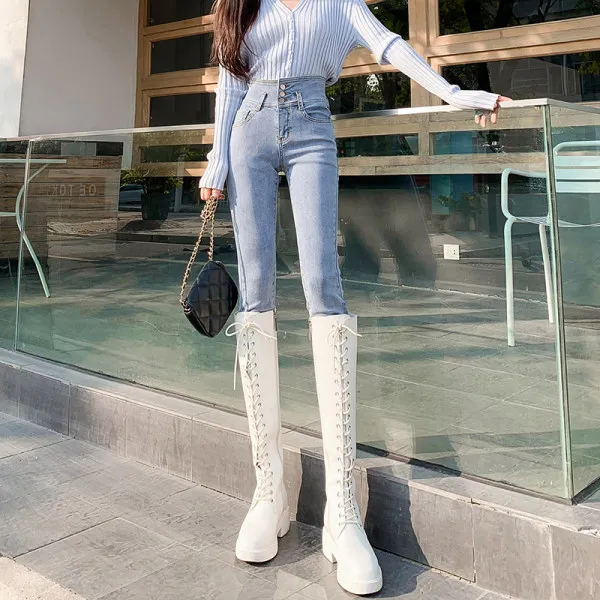 

Pencil Jeans Women Vintage High Waist Skinny Denim Pants Jeans Stretch Plus Size Jeans 2020 Boyfriend Mom Jeans Black Grey