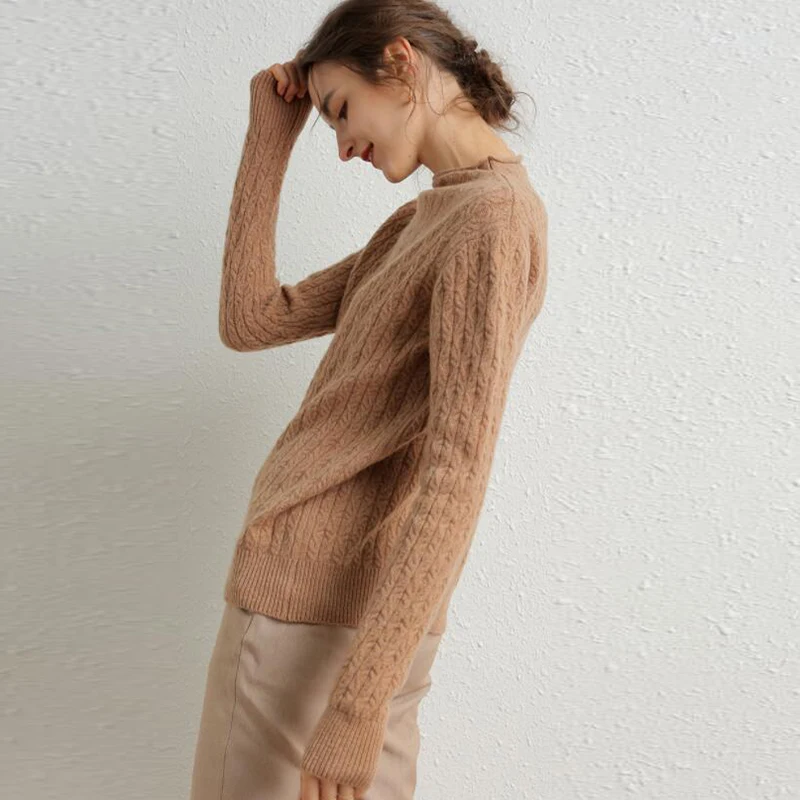 Свитер женский из шерсти мериноса и кашемира зимний теплый пуловер с круглым