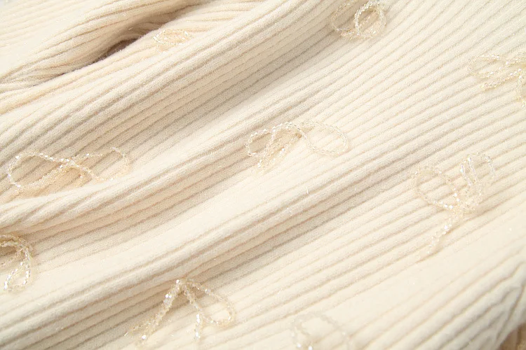 

European and American women's wear 2020 winter new style Long - sleeved beaded bow Fashion knit sweater