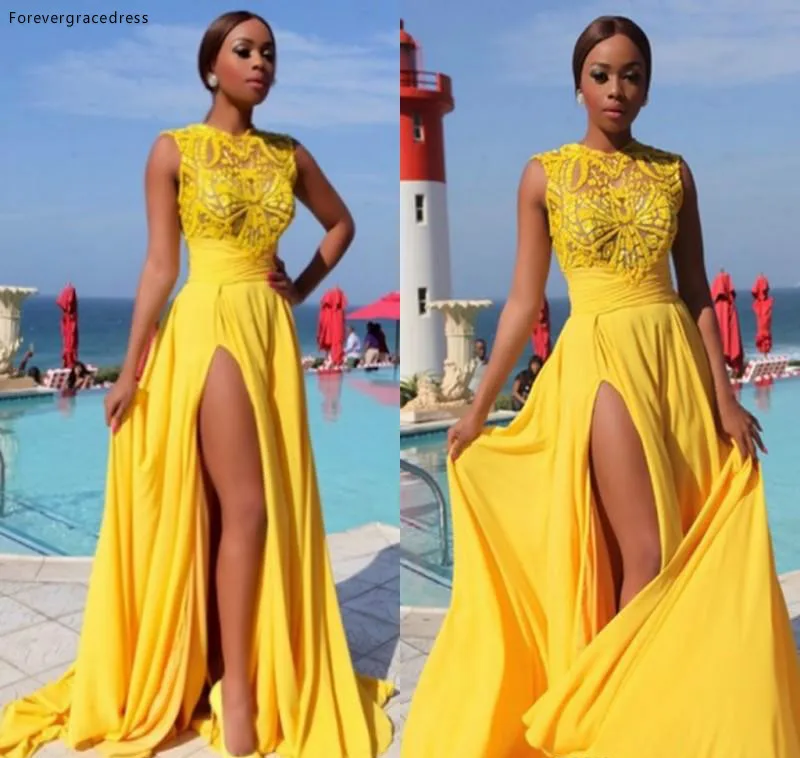 Желтое шифоновое платье для выпускного вечера недорогое простое сексуальное с