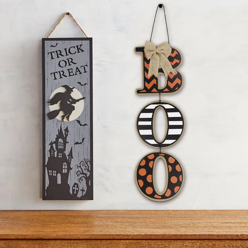 

Halloween Hanging Tags "BOO" Letters Wood Board Plaque Halloween Eve Ornaments Home Garden Door Window Decoration