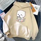Женская толстовка с капюшоном, одежда с принтом милого кота, молока, чая, женская спортивная зимняя Толстовка большого размера с длинным рукавом и милыми животными