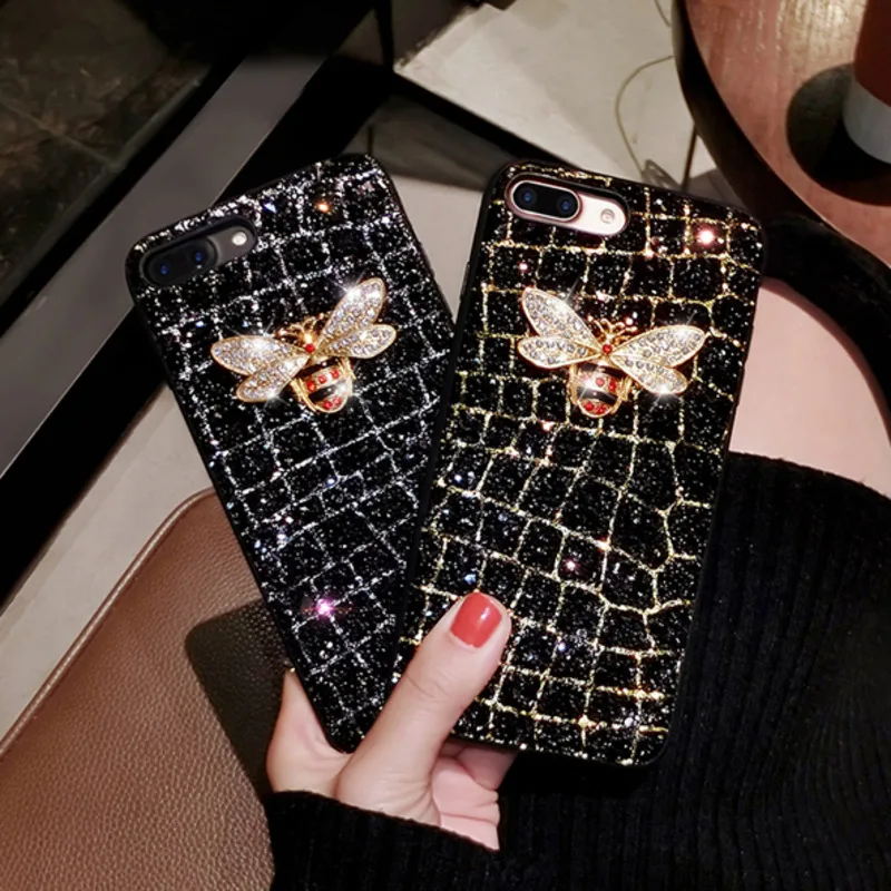 Роскошный Модный сверкающий блестящий чехол для iPhone X XR XS MAX Crystal Bee 7 8 Plus 6 S 5 5S
