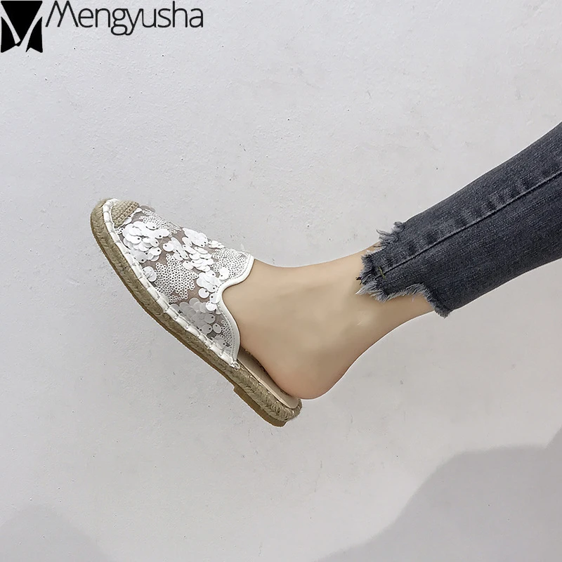 Туфли без каблуков соломенное плетение из конопляной ткани Рыбак женская обувь