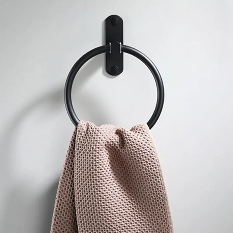 

Black Space Aluminum Towel Holder Round Towel Ring Wall Mounted Towel Rack Shelf for Home Hotel Bathroom Accessories