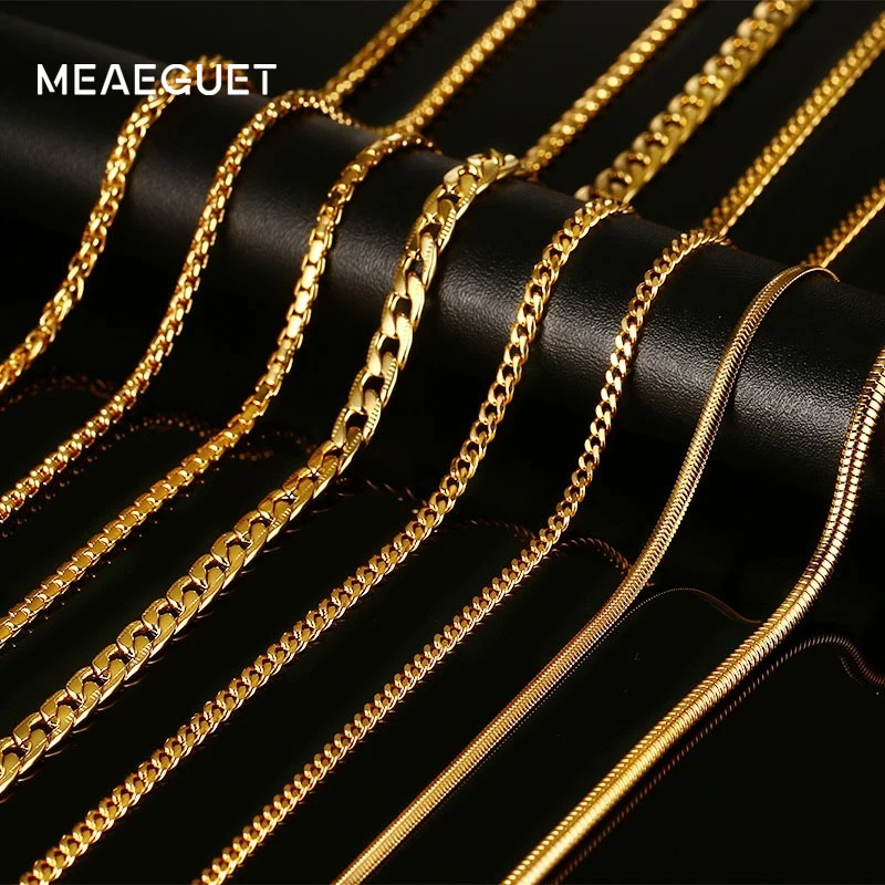

Meaeguet Gold-Color Snake/Box/Hanging/Curb/Flat/Twist Necklaces With Stamp For Men Women Stainless Steel Chain 24inch