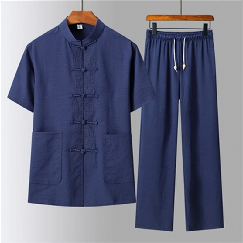 

Men's Suits Linen Ice Silk Suits 2021 Summer New Middle-Aged And Elderly Tang Suit Men's Casual Handsome Suits Chinese Style