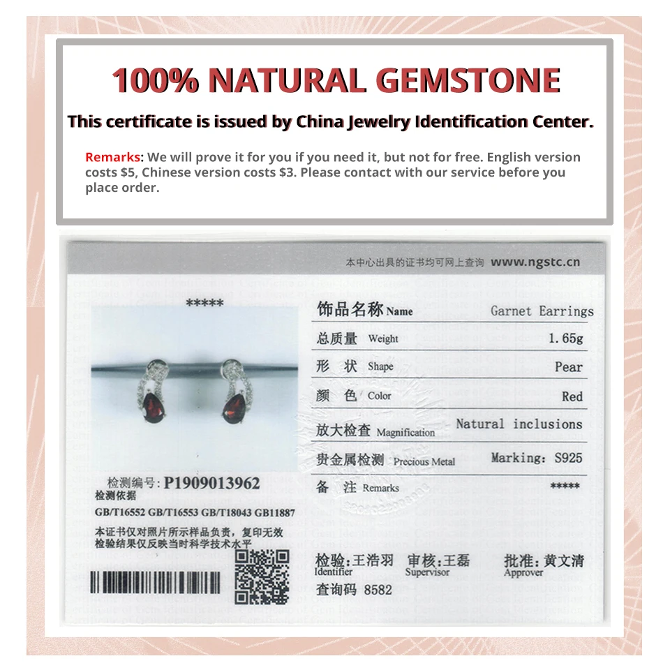 

Garnet Women's Stud Earrings Natural Gemstone Solid 925 Sterling Silver Fine Elegant Classic Jewelry New Arrival