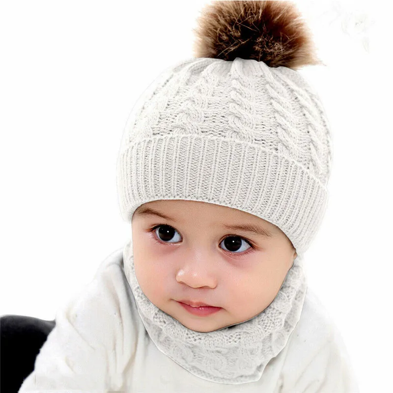 Toddler Kids Girl Boy Baby Infant Winter Warm Crochet Knit Hat Beanie Cap Scarf Accessories Gray White Black Red | Детская одежда и