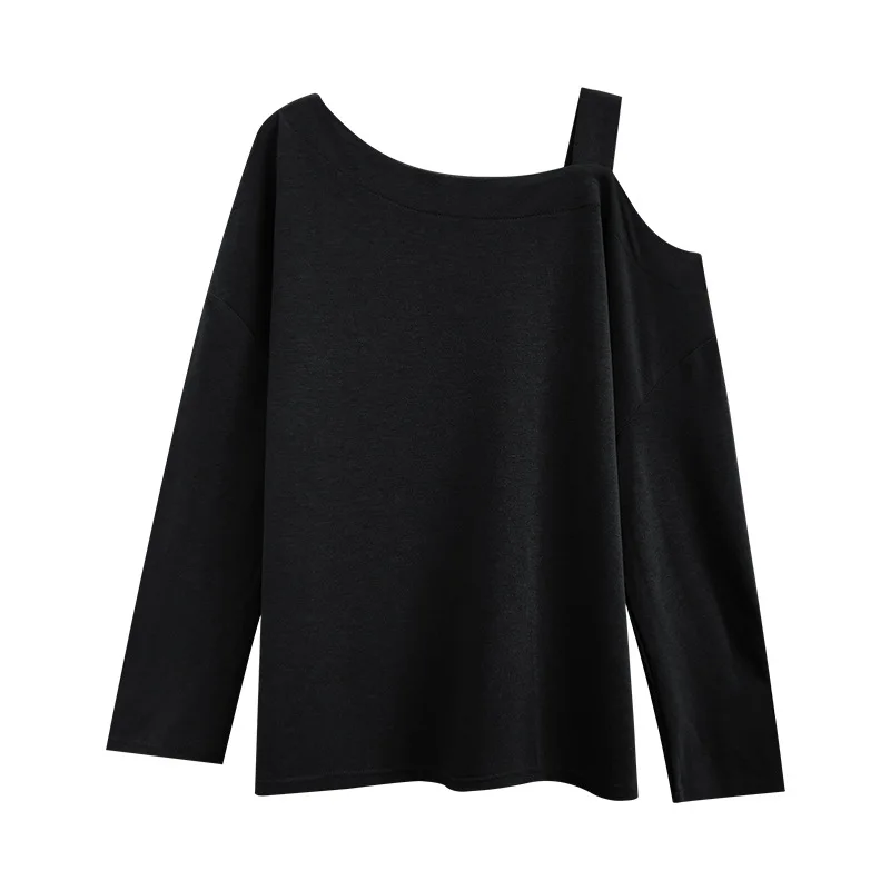 

New Style Strapless T-shirt Women's Long-sleeved Autumn Thin Shoulders Careful Machine Top Bottoming Shirt Women Sexy Tops