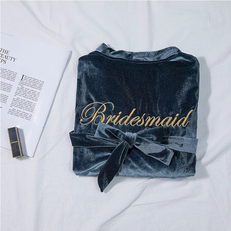 Бархатный халат для невесты подружки винного цвета короткая повседневная одежда