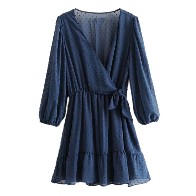 Женская шифоновая мини юбка повседневная с v образным вырезом и бантом на поясе