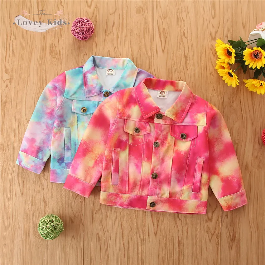 

Осень 2020, куртки для маленьких девочек, куртки, Модная красочная верхняя одежда Rainbor с галстуком, джинсовая куртка, осенняя одежда для детей