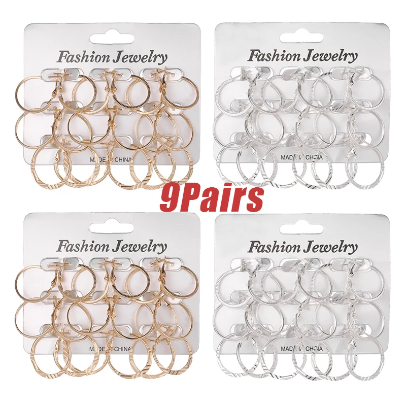

9Pairs Punk Hoop Earrings Set Big Circle Earrings Jewelry For Women Girls Steampunk Ear Clip Punk Earring Ear Ring