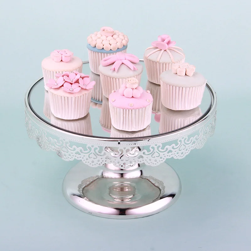 Серебряная круглая зеркальная тарелка поддон для кексов/приема макияжа 10 дюймов