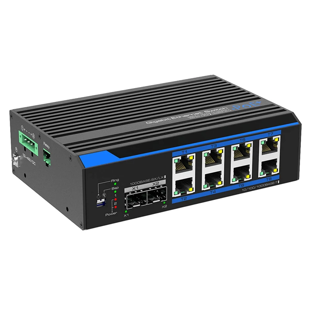 

Гигабитный промышленный POE коммутатор на 8 портов для солнечных батарей с 2 слотами питания SFP с широким входным напряжением 12-48 В, широкая Ра...