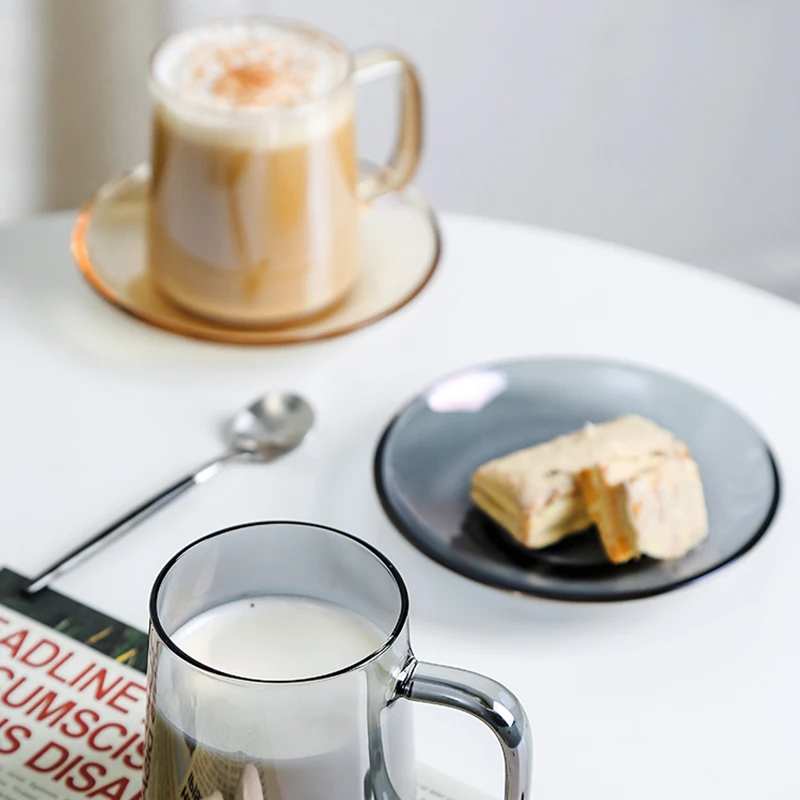 

RELMHSYU Nordic Style Home Glass Coffee Water Juice Office Breakfast Tea Mug Milk Cup And Saucer Household Restaurant Drinkware