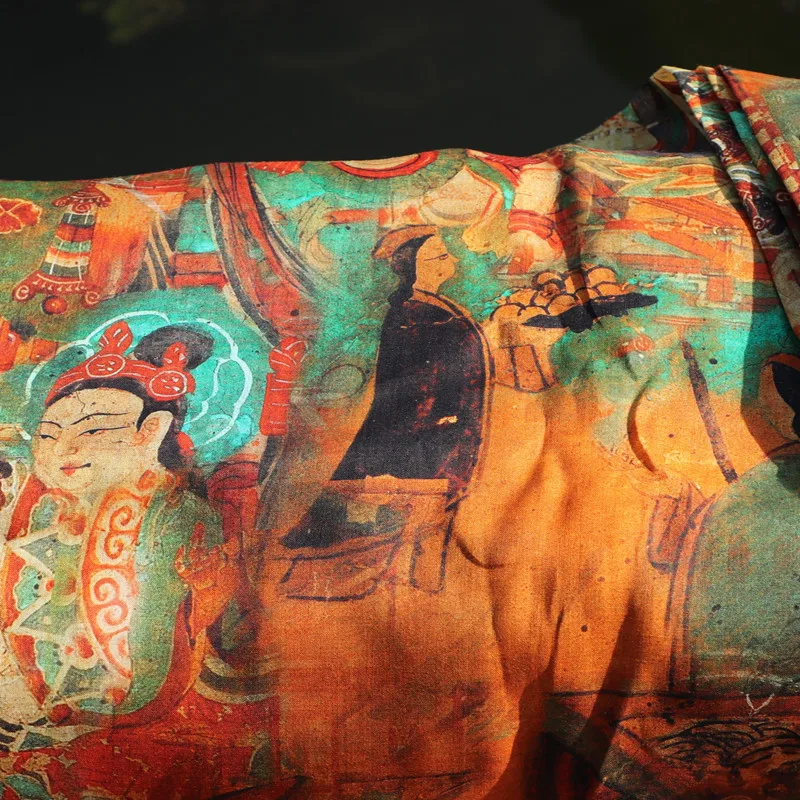 

DUNHUANG High Quality Natural 100% Pure Ramie Cloth Printed Fabric For Dresses Robe Summer Thin DIY Handmade Sewing DIY