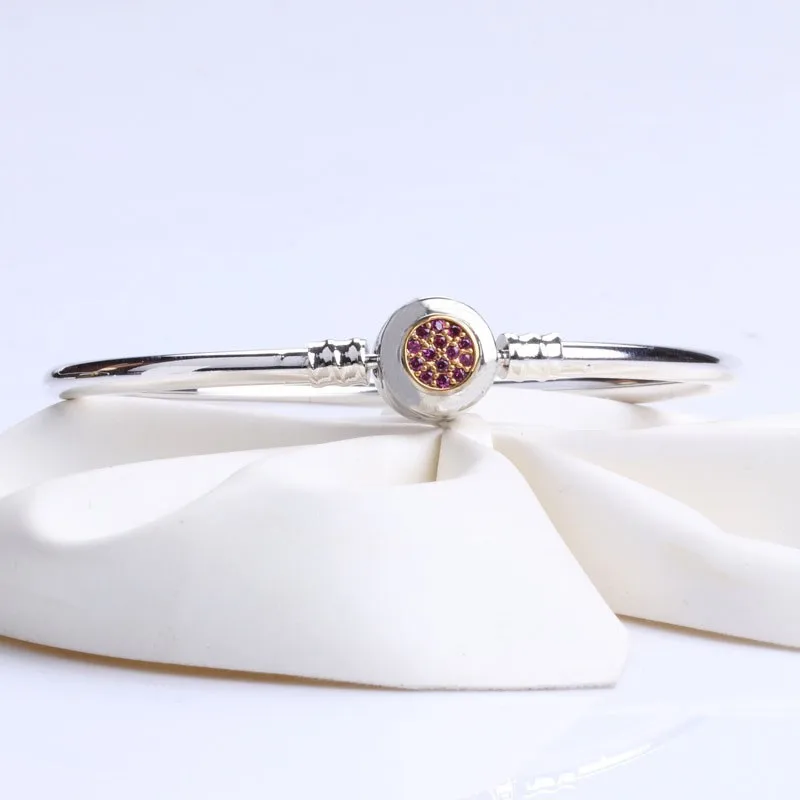 

100% 925 Sterling Silver Pan Bracelet New Round Color With Crystal Cz Pan Bracelet Fit European Charm Bracelets Women Jewelry