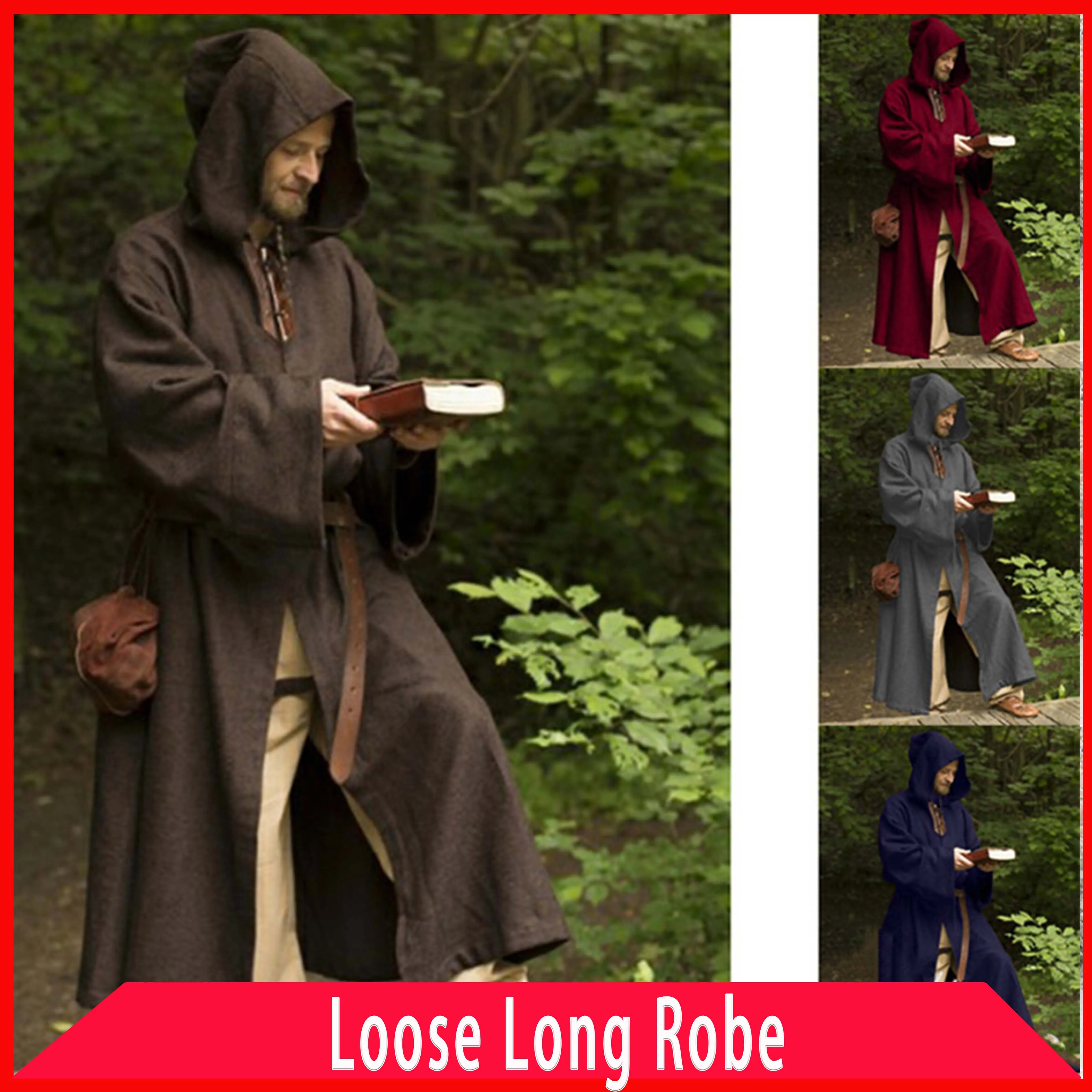 

Плащ с капюшоном для Хэллоуина, карнавала, вазара, монастыря, колдуна, свободного кроя, костюм для косплея