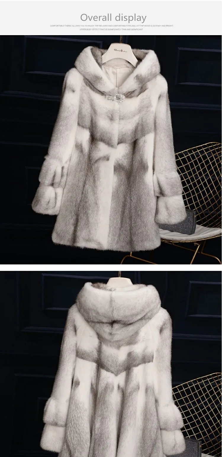 inverno полностью из норки меховое пальто из норки Круз Мода simples com capuz de pele de vison da pele das Mulheres de longo