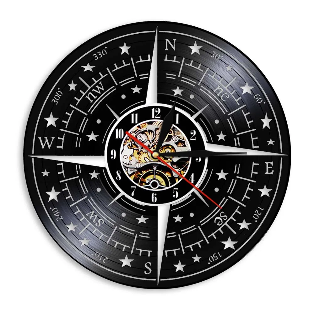 Настенные часы с компасом виниловые декоративные настенные 3d-часы изображением