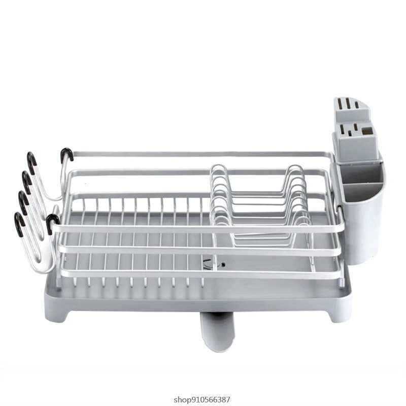 

Aluminum Dish Drying Rack with Drainboard Tray Adjustable Swivel Spout Plate Bowl Cup Shelf Removable Cutlery Holder Wholesales