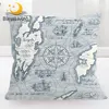 BlessLiving Compass Cushion Cover Yacht Nautical Decorative Pillow Case Blue World Map Throw Pillow Cover Cozy Kussenhoes 1PC 1