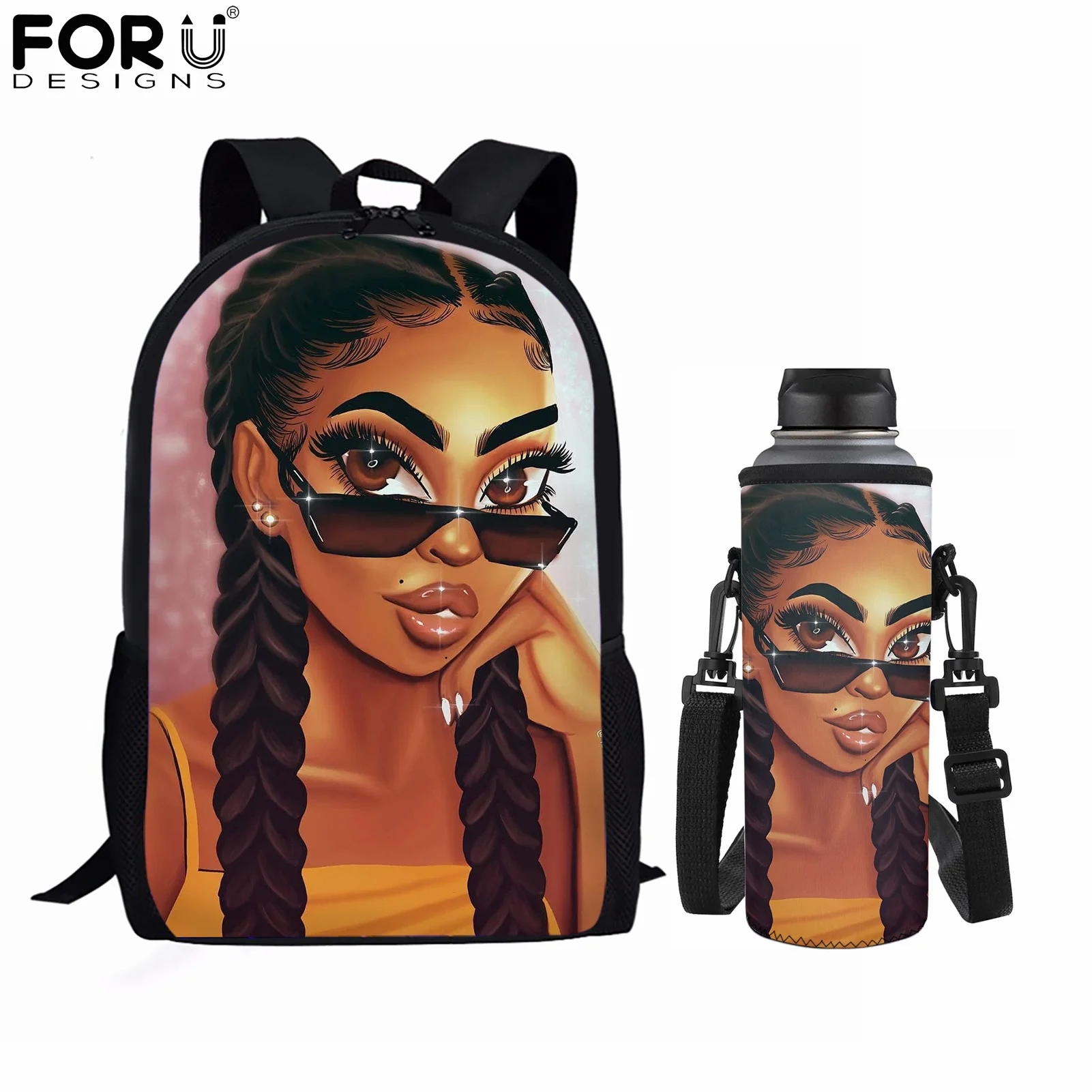 

FORUDESIGNS, классные черные школьные ранцы с 3D принтом для девочек-подростков, Модный повседневный многофункциональный рюкзак, набор наплечных ...