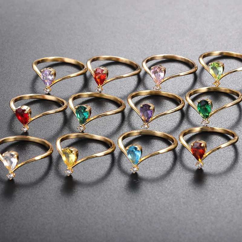Chic Purple/Blue/White Fire Opal Rings For Women Teardrop Rainbow Stone Red Zircon Birthstone Crown Ring Designer Jewelry 2022