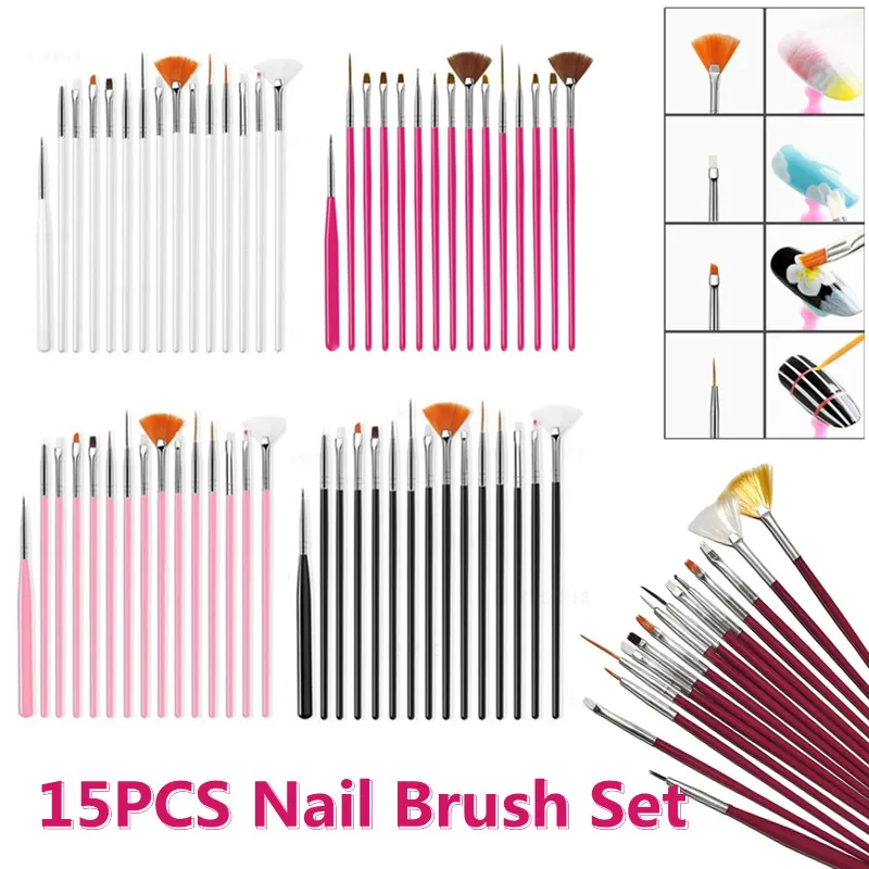 

15 Pcs 5 Colors For Manicure Painting Dotting Gel Design Pen Set Nail Art Brush