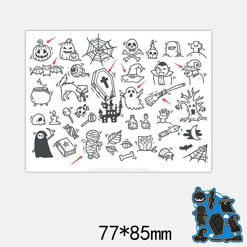 

Metal Cutting Dies 8pcs Halloween set new for decoration card DIY Scrapbooking stencil Paper Craft Album template Dies 77*85mm
