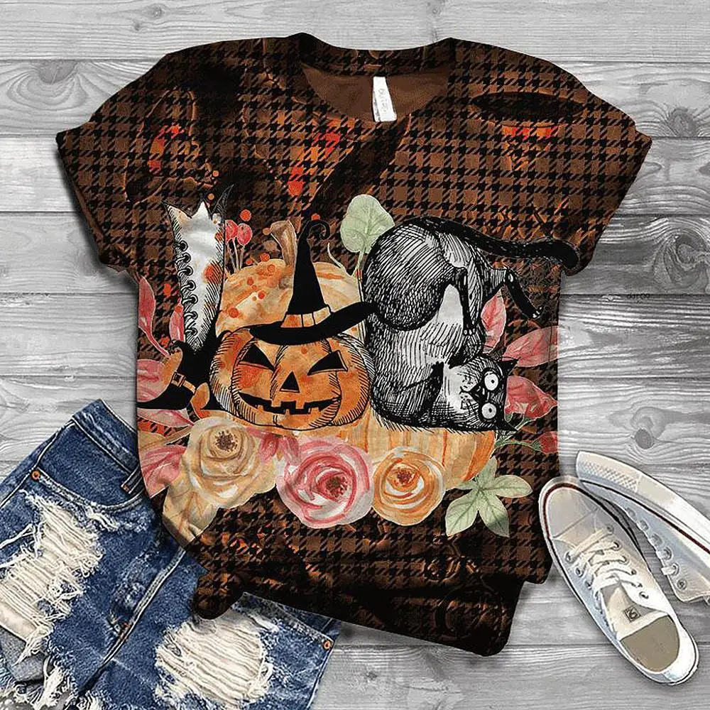 

2020 New T Shirts Women Cartoon Cat Pattern Tshirt Print Vogue Top Female T-shirt Summer Harajuku Short Clothes Streetwear Tops
